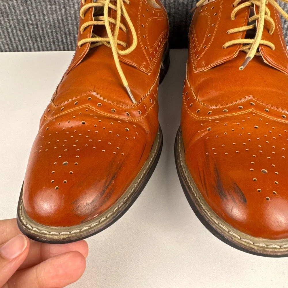 Bruno Marc Mens Cognac Brown Wingtip Brogue Oxford Dress Shoes Lace Up Size 11‎